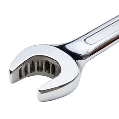 Obraz premium close-up of shiny silver wrench isolated on white transparent background