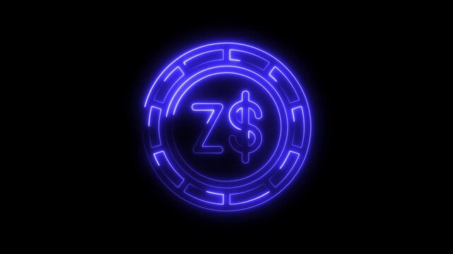 Zambia kwacha currency symbol glows with neon effect on dark background animation