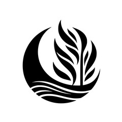 Black and White Abstract Nature Logo: Leaf & Water Elements