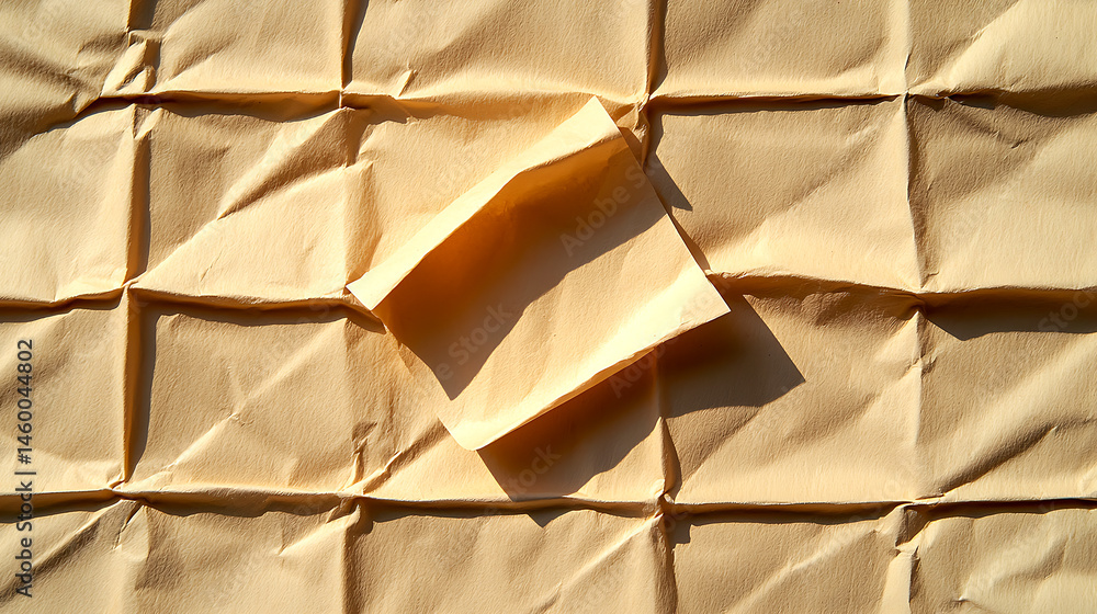 Poster crumbled beige tracing paper with grid pattern and natural shadow