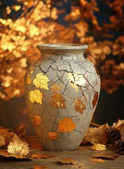 Decorative vase with autumn leaves