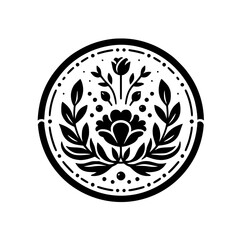 Circular Floral Ornament in Black and White: Decorative Design