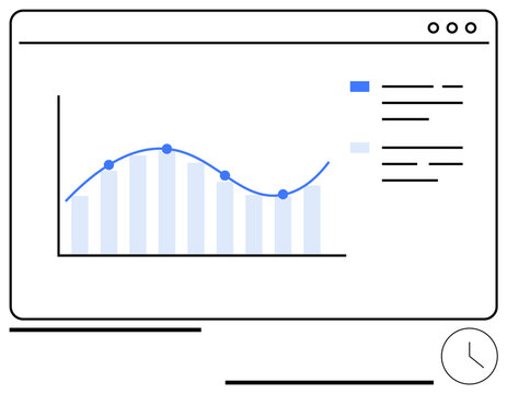 Line graph with data points, bars, legend, and analytics displayed on a web window. Ideal for analytics, performance tracking, reporting, statistics, business growth management data-driven