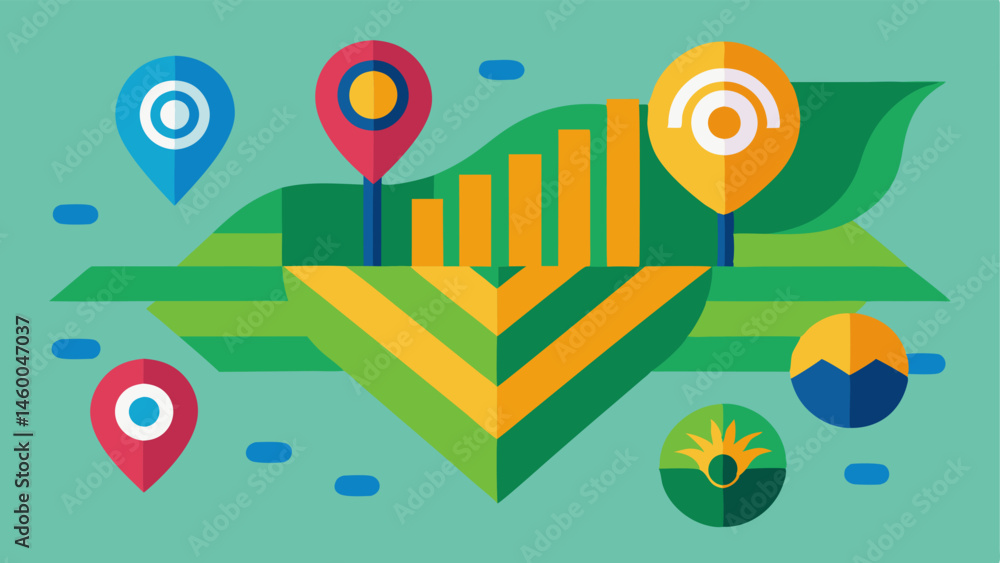 Poster field mapping an illustration of a detailed map of a farm field with aigenerated analysis highlighti