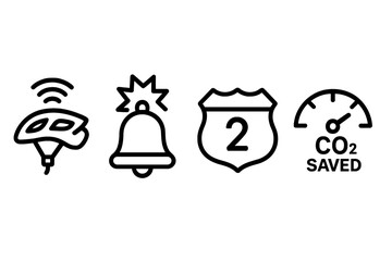 Obraz premium Bike-safety icons merging beam, bell, shield, gauge