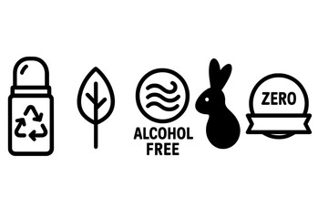 Fragrance-eco icons showing roll-on, leaf, wave, bunny, ribbon