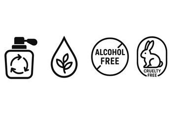 Obraz premium Perfume-eco icons showing sprayer, drop, crest, seal