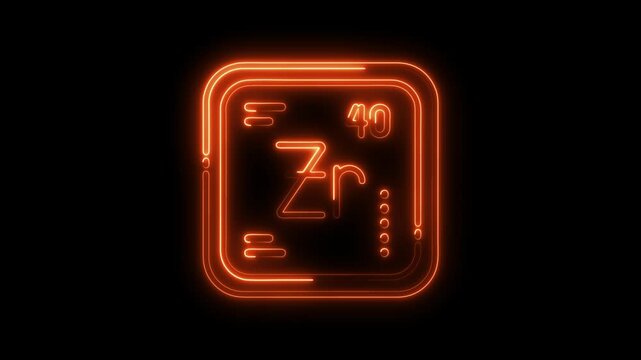 Zirconium element glowing neon symbol on black background with atomic number 40