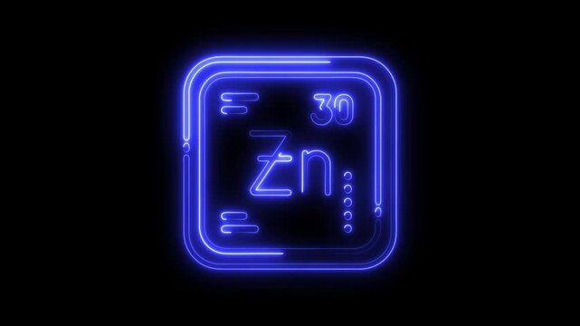 Zinc chemical element neon style displayed against black background for educational presentations