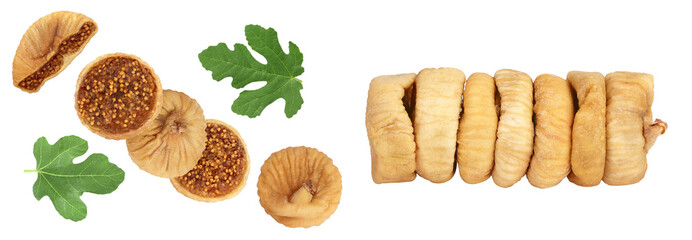 dried fig isolated on white background with  full depth of field. Top view. Flat lay