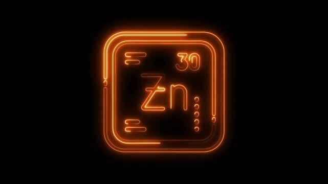 Glowing neon representation of zinc element of periodic table on black background