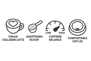 Obraz premium Latte-health icons showing heart, scoop, dial, and lid