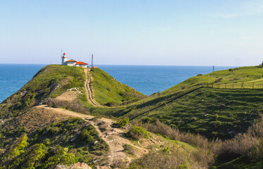 Cape Emine, Bulgaria. Lighthouse on a rocky shore and beautiful seascape