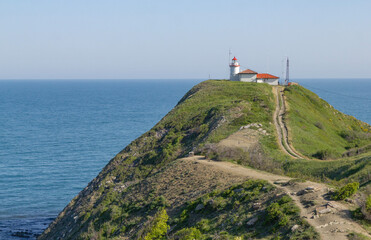 Cape Emine, Bulgaria. Lighthouse on a rocky shore and beautiful seascape