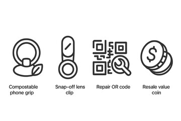 Obraz premium Device-eco icons showing ring, clip, QR, and coin