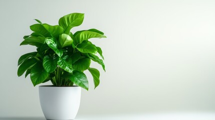 Vibrant green monstera plant placed in a decorative pot on a bright white backdrop for modern interior decor