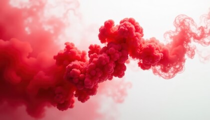 Close-up vibrant red smoke plume against pure white, energy, studio shot
