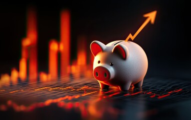 Piggy bank with upward arrow on financial chart