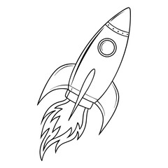Fototapeta premium Outline Rocket Vector Illustration – Minimal Line Art of Space Rocket