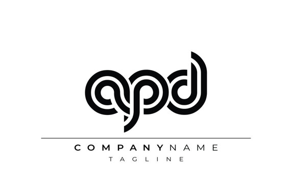 APD Creative Unique Modern Letter Logo Design. Stylized logo featuring a unique letter design, presenting abstract minimalist aesthetics and modern appeal.