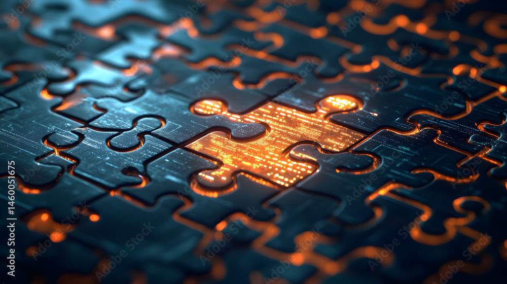 Aufkleber one piece of the puzzle floating on the digital network, data connectivity and easy access around th