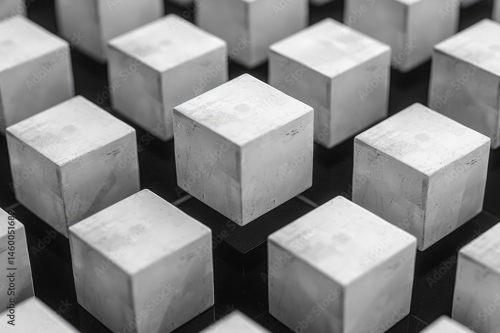 Poster gray concrete cubes arranged in a grid pattern.