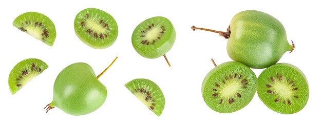 mini kiwi baby fruit or actinidia arguta isolated on white background with full depth of field. Top view. Flat lay