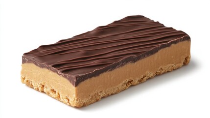 Layered chocolate and peanut butter dessert bar with smooth ganache topping and cookie crust base

