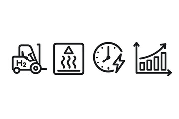 Warehouse-H2 icons merging forklift, vent, clock, and graph