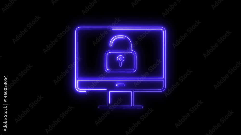 Aufkleber unlocked computer screen security system with neon effect glowing in the dark