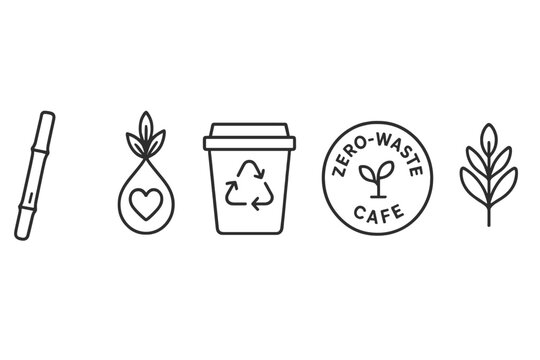 Icons for Café-eco include a stirrer, heart, cup, badge, and leaf