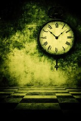 Antique pocket watch in a surreal forest setting