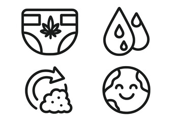 Obraz premium Icons representing eco-friendly diapers are formed by combining symbols of a diaper, a droplet, an arrow, and a badge