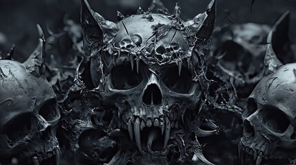 Dark, intricate skulls with demonic details