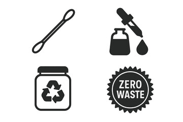 Fototapeta premium Icons representing eco-friendly beauty are depicted as a bud, droplet, jar, and badge