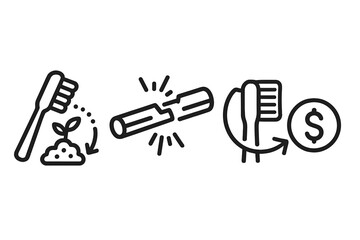 The brush-eco icons combine the head, handle, arrow, and coin into one symbol