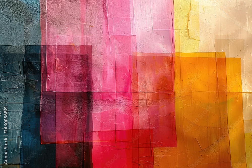 Poster abstract colorful overlapping rectangular shapes.