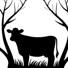 black cow silhouette on white background