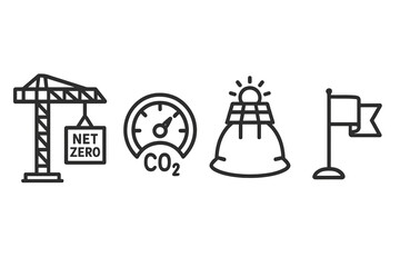 Fototapeta premium The icons of Build-net are combining with the crane, carbon dial, solar hat, and flag