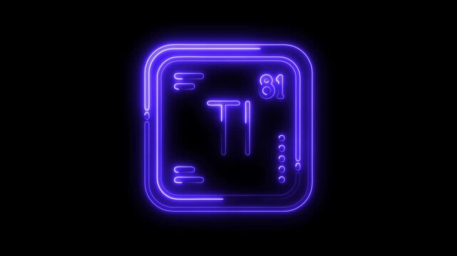 Thallium element neon style animation on black background represents chemistry and science