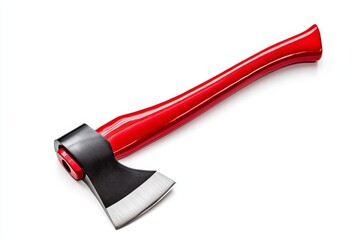 Red Handled Hatchet Axe - A sharp hatchet axe with a red handle, isolated on a white background. Perfect for woodworking, camping, or emergency preparedness