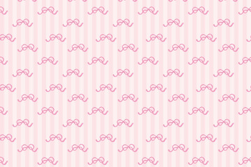 Seamless pattern with pink hand-drawn bows on striped background – cute girly design for fabric, wrapping paper, and digital stationery
