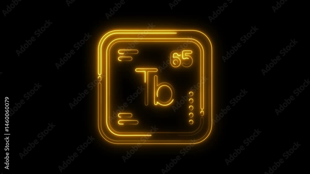 Poster terbium element symbol glowing neon style on black background display animation