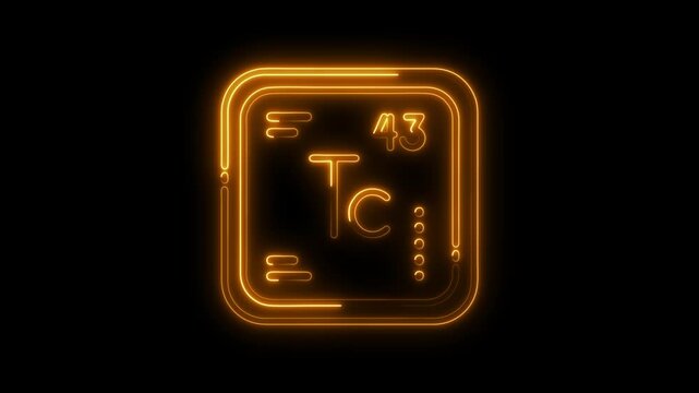 Technetium element periodic table glowing neon representation on a black background for science education