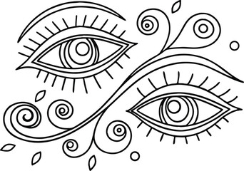 Abstract Eye Design With Swirls And Botanical Elements In Black And White