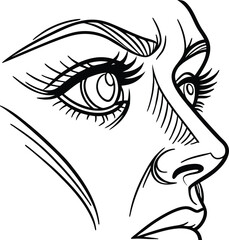 Woman Portrait Line Art Black And White Profile Face With Eyelashes And Nose