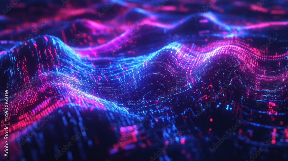 Poster cyberpunk wallpaper with distorted neon waves and digital chaos background ai generated image
