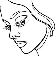 Elegant Woman Face Silhouette With Long Eyelashes And Flowing Hair Vector Illustration