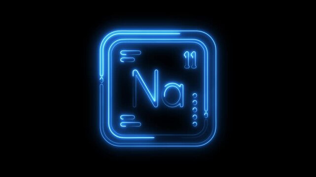 Glowing neon chemical element sodium symbol with atomic number and weight,black background