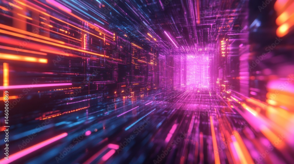 Poster hyper-realistic holographic interface with light streaks, background wallpaper ai generated image